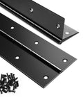 Two Pack Heavy Duty Black Piano Hinges 16 Inch Continuous Stainless Steel Pre Drilled Hardware For Cabinet Workbenches And Shop Doors, with screws.