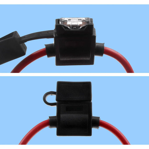 Tough As Nails 15 Amp Inline Fuse Holder with 10 Gauge Red Lead Wire, showing sealed waterproof cover and fuse connection.
