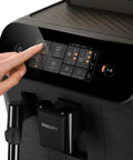 Top Shelf Automatic Espresso Brewer With Sturdy Built In Bean Mill And Silky Milk Frother For Killer Morning Brews control panel close-up