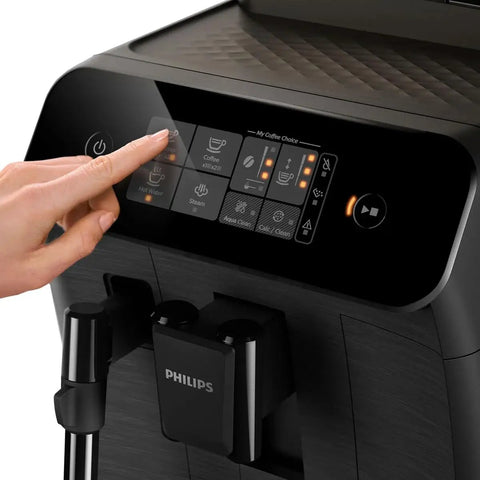 Top Shelf Automatic Espresso Brewer With Sturdy Built In Bean Mill And Silky Milk Frother For Killer Morning Brews control panel close-up