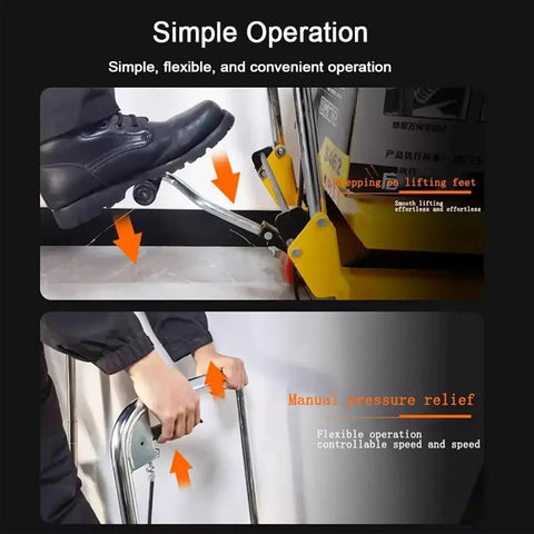 Heavy Duty Hydraulic Lift Table Cart With Lockable Wheels And Rolling Garage Hoist operation demonstration with foot and manual control.