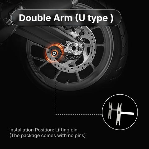 Sport Motorcycle Rear Stand With 360 Degree Rotating Lift Beefy Yet Portable Heavy Duty Wheel Stand, focus on double arm installation