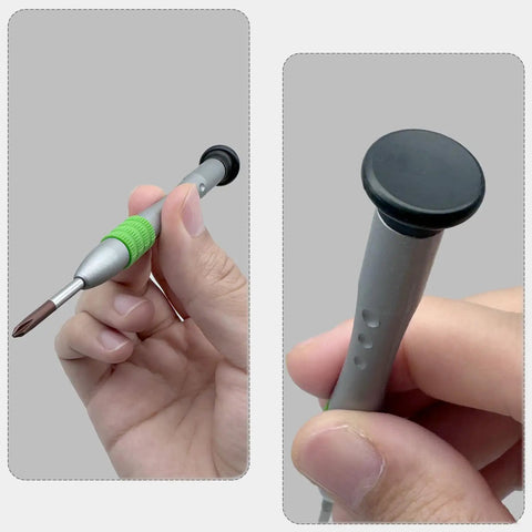 PH0 3mm Micro Phillips Screwdriver With Magnetic S2 Tip Free Spin Cap Non Slip Grip shown in hand for electronics repair