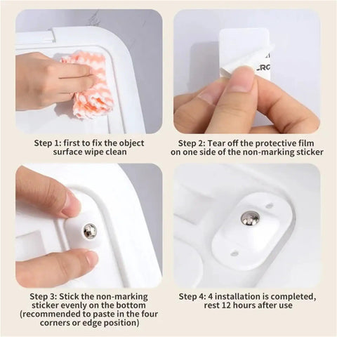 Installation steps for Self-Adhesive 360-Degree Caster Wheel Set Stainless Steel With ABS Slick Quiet Glide.