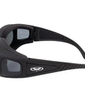 Over Glasses Motorcycle Safety Sunglasses 2 Pack Smoke And Clear Lenses side view showing air soft foam padding
