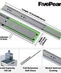 16 Inch Heavy Duty Soft Close Drawer Slides Two-Piece Set, full extension ball bearing, side mount, galvanized steel.
