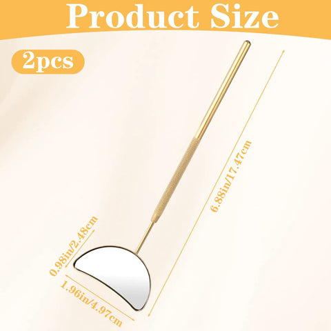 2 Pack Lash Mirror For Eyelash Extensions, Pro Grade Stainless Steel Half Moon Mirrors For Lashes, Detachable Inspection Mirrors For Beauty Pros, 6.88in gold handle