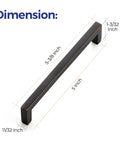 Solid 5 Inch Center To Center Slim Square Bar Drawer Handles With Oil Rubbed Bronze Finish dimensions displayed
