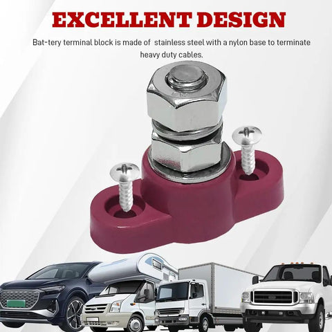 Heavy Duty 2 Pack 3/8 Inch 12V Battery Junction Post Block For Cars And Trucks Hella Tough Power Ground Terminal Distribution Busbar Rust Proof Steel Studs Upgrade Your Ride Today, stainless steel terminal block with nylon base.