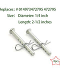 Two heavy-duty clevis pins with R-clips, 1/4 inch by 2-1/2 inch, for secure connections in home, farm, automotive, and DIY projects.