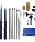 RUITOOL wood lathe tools set with swan-neck hollower, rougher, finisher, detailer; 1in/2in mandrels, sandpaper, case.