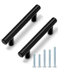 5 Pack Black Stainless Steel Cabinet Pulls T Bar Handles For Kitchen Cabinets And Drawers, 4 Inch Overall Length, shown with screws