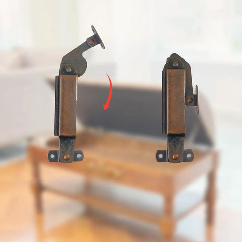 Top Tier Self Balancing Lid Support Hinges Smooth Anti Slam Spring Loaders Dark Bronze Cabinet Box Stays, displayed at an angle.