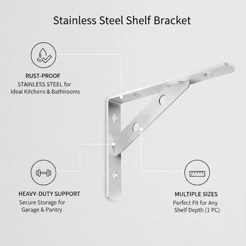Easy Install Stainless Steel Shelf Bracket Wall Mount For Garage Kitchen Bathroom Storage 1 Pack shown in side view.