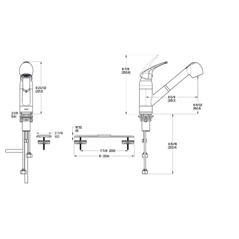 Diagram of G13310YY Pfirst Series 1-Handle Pull-Out Kitchen Faucet In Tuscan Bronze dimensions and installation guide