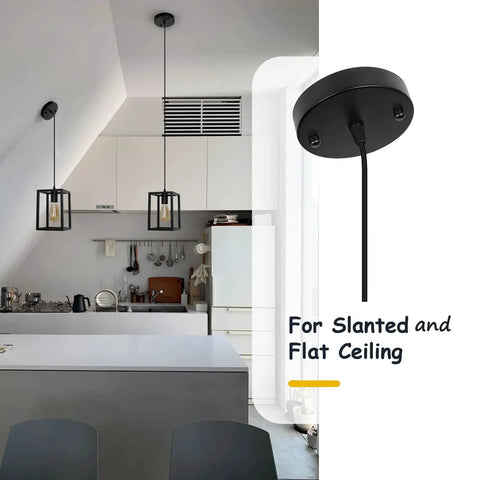 Dope Black Industrial Pendant Light With Adjustable Cord, black rectangular fixture in modern kitchen, 5.9 x 8.5 inches