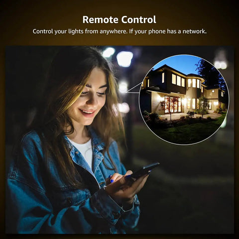 Woman using phone to control Smart LED E12 Candelabra Bulbs With Tunable White 2700K To 6500K, Dimmable Via App remotely.