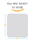 Portable Ironing Mat 21x28 Inch With Heat Reflective Silicone Coating showing dimensions for home or travel use