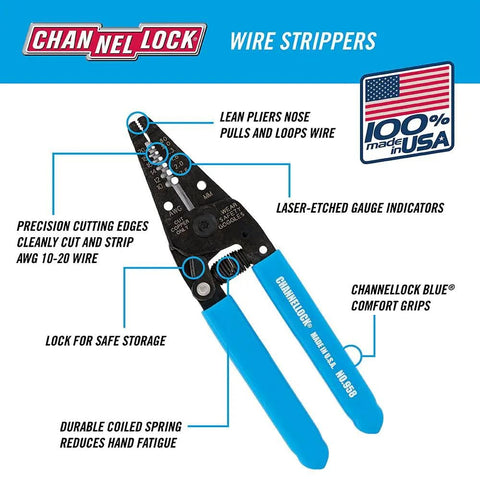6-1/4 Inch Wire Stripper And Cutter With No-Fuss Durable Blue Handles For Electrical Wiring, Precise Cutting And Stripping, 6 Inch Tool Length