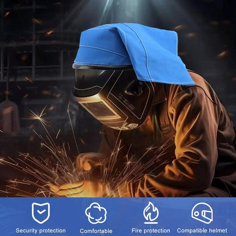 Extended Welding Helmet Cover With Press Fit Seal For Full Protection And No Fuss Easy Snap On, Blue Hood Shield Accessory