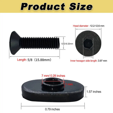 Dimensions of 25 Piece 1/4-20 Black T Nut And Bolt Hardware Set For T-Slot Track Economy Kit shown with measurements