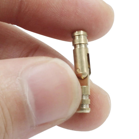 Close-up of brass hidden barrel hinge from Hidden Barrel Hinges Set 25 Brass 4x20mm Concealed Hinges For Crafts Wooden Boxes And Jewelry Boxes Cabinet Doors