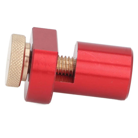 Side view of 19mm Table Stop For Woodworking Aluminum Alloy With Thumb Screw Lock showing CNC processed non slip workbench part, red.
