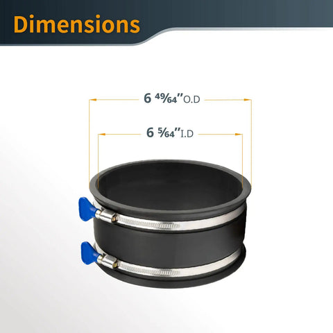 Solid Build 6 To 4 Inch Dust Collection Hose Reducer Adapter dimensions with internal and external measures displayed.