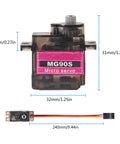 MG90S Micro Servo Set For RC Projects Dope Eight 9G Steering Gears 360 Degree Rotation With Metal Gears dimensions shown