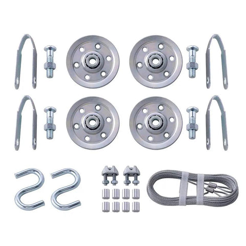Heavy Duty Cable And Pulley Replacement Kit For Overhead Sectional Garage Doors, Four Pulleys, Two Galvanized Steel Cables
