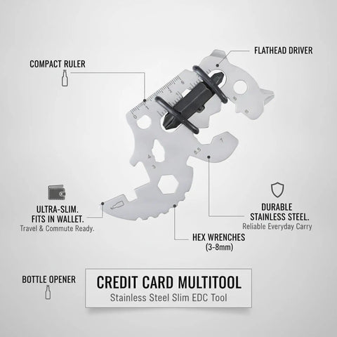 Stainless Steel Credit Card Multitool Wallet Insert With Bottle Opener For Everyday Carry Slim EDC Card Tool flat lay