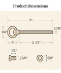Heavy Duty Antique Brass Swing Cheval Mirror Mounting Bolts Pack Of 2 Solid Steel Cabinet Hardware dimensions diagram, measuring 5 inches in length.