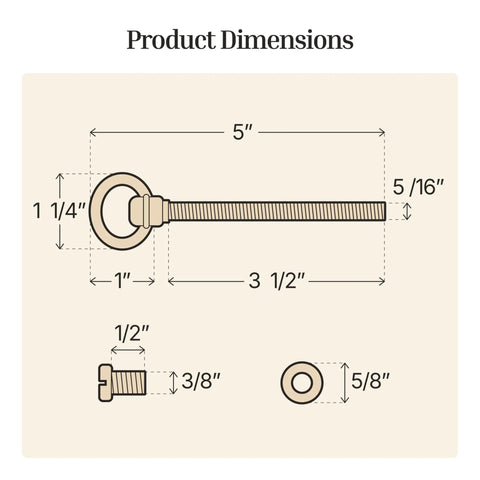 Heavy Duty Antique Brass Swing Cheval Mirror Mounting Bolts Pack Of 2 Solid Steel Cabinet Hardware dimensions diagram, measuring 5 inches in length.