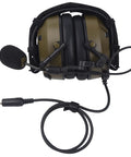 Rock Solid Military Tactical Noise Cancelling Headphone With U94 Ptt Boom Mic For Two Pin Radios and Airsoft Gear, showing adjustable mic and durable design.