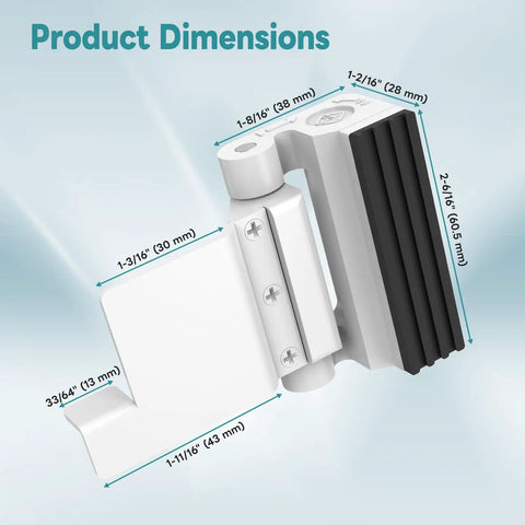 Dimensions of the Upgraded Portable Security Door Reinforcement Lock No Drilling Flip Latch for Inward Opening Doors, White 1 Piece.