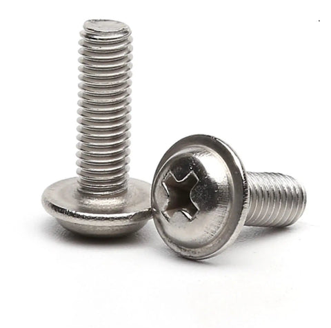 Pro Grade 304 Stainless Steel Self Tapping Screws With Built In Washers M3 X 20 Millimeter showing pan head bolts in close-up.