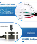 Hardworking Workhorse Load Cell Sensor With Indicator Display For Compression Force And Weight Measurement Industrial Grade Pressure Scale Sensor With Dual Relay Outputs And Peak Recording 0 To 2T Capacity Heavy Duty Bellows Design wiring diagram and cable ends