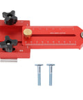 Extended Thin Rip Jig For Table Saws, Band Saws, And Router Tables showing red aluminum build with precision measurement