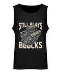 Mens Sleeveless Cotton Tank Top Built Tough For The Gym Sweat Wicking Workout Tee with engine graphic design.
