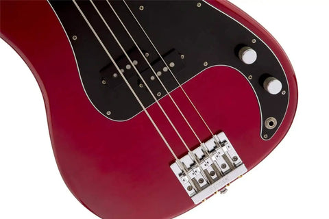 Signature Nate Mendel Precision Bass In Candy Apple Red With Rosewood Fingerboard Slim C Neck 20 Medium Jumbo Frets Seymour Duncan SPB 3 Pickup Right Hand Deluxe Gig Bag Included For Easy On The Go Gigs close-up of body