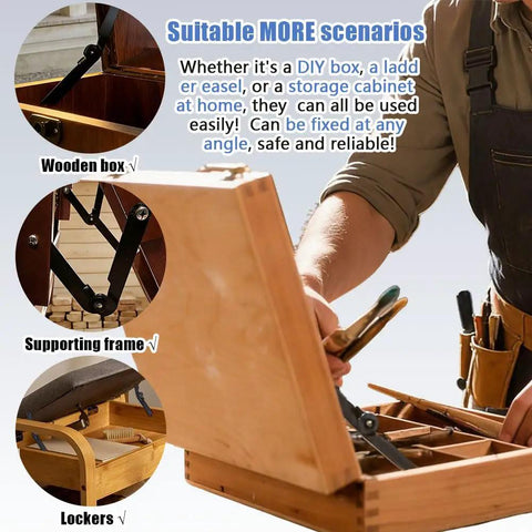 Two Pack 180 Degree Locking Hinges Heavy Duty Folding Lid Supports in wood box and frame application