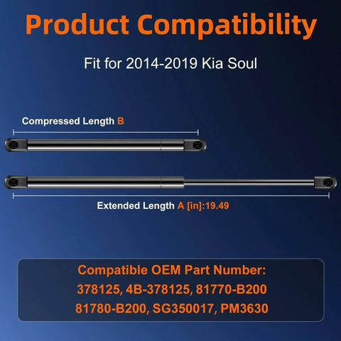 2 Pack Liftgate Replacement Lift Supports For Kia Soul 2014 To 2019 Tailgate Rear Hatch Trunk Shock Struts OE Style 81770B2000 Compatible