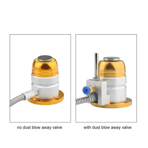 Pro Grade Z Axis Tool Setting Gauge For Cnc Routers And Mills With 4 Wire Automatic Tool Press Sensor shown with and without dust blow away valve.