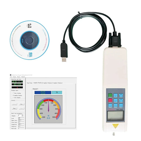 Digital Push Pull Force Gauge With Five Test Modes And Three Display Options Switch Between Newtons Kilograms And Pounds Includes Local Gravity Adjustment For Precise Readouts And Easy Calibration, with USB cable and software