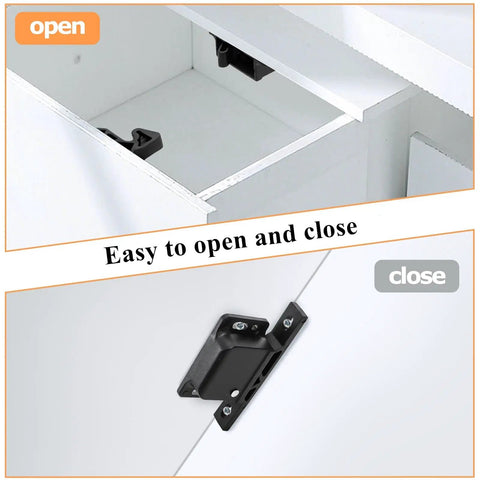 Heavy Duty RV Drawer Latches And Cabinet Door Catches 20 Pack With 10 Lbs Hold Power Includes Mounting Screws shown open and closed.