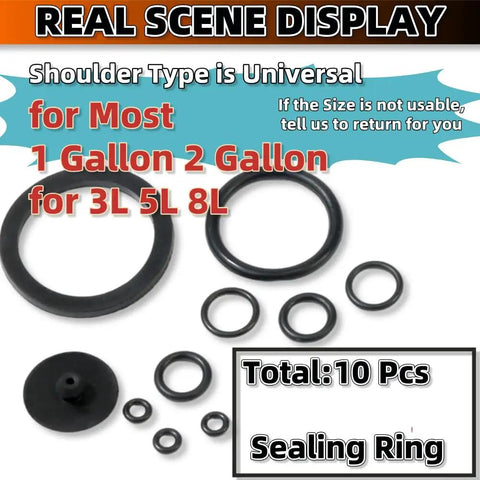 Sprayer Seal Ring Kit 10 Pcs O Rings for Pump Sprayers and Garden Sprayers, Replacement Gasket Set for Most 1 Gallon and 2 Gallon Sprayers, Durable Rubber Seals Fit Many Models. Black rubber O-rings and gasket seals for 1-2 gallon pump sprayers.
