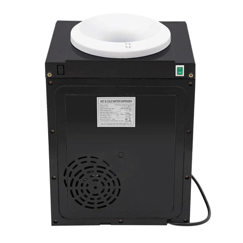Back view of Triple Temperature Tabletop Water Dispenser with 194F hot, 59F cold, and ambient water, 19.97 qt stainless steel cooler
