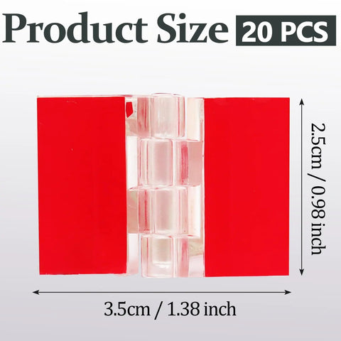 Clear Self Adhesive Acrylic Hinge Set 20 Pieces 35x25mm Peel And Stick Easy Install Ultra Thin Invisible Hinges with dimensions