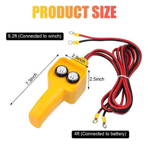 Beefed Up Winch Controller With Push Button Remote For 1500 To 5000 Lbs Rugged Jobs 12V Electric Wired Capstan Handheld Controller Easy Replacement For Off Road Towing Accessories, yellow handheld wired remote with 8.2 ft and 4 ft cables