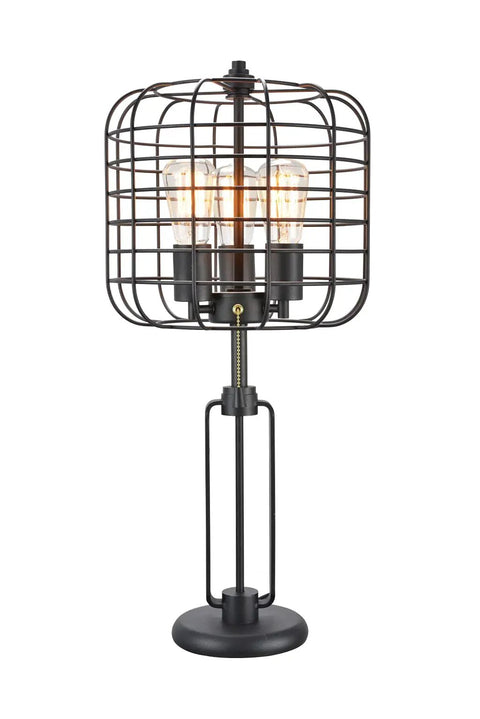 Wire Cage Metal Table Lamp With Sand Black Finish For A Vintage Industrial Vibe, Stands 26 Inches Tall, UL Listed, with bulbs